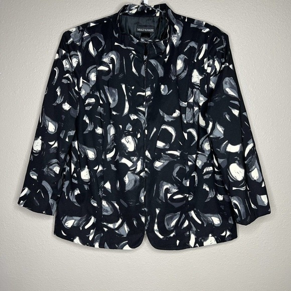 Molly & MaXX Jackets & Blazers - Molly & MaXX Women's Black & White Full Zip 3/4 Sleeve Stretch Jacket Sz L